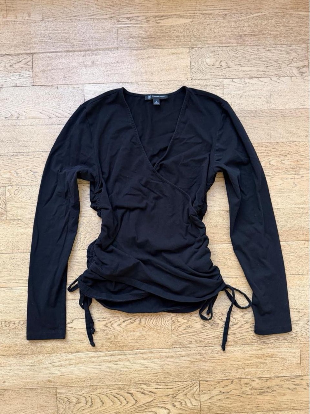 Y2K INC Black Ruched Wrap Long Sleeve Top